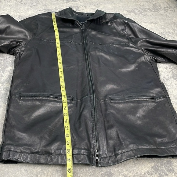 Kenneth Cole Black Leather Full Zip Bomber Jacket Zip Pockets Sz L - Picture 10 of 16